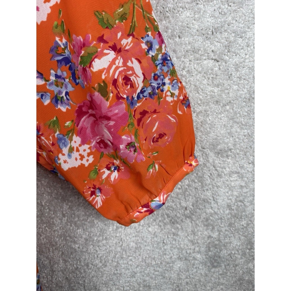 Chaps Ralph Lauren Womens Orange Floral Shirt Top Blouse 3/4 sleeve 2XL 2X Plus - Picture 3 of 5